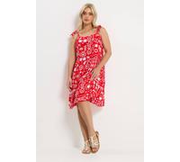 Yours Mixed Print Linen Smock Dress In Red Red 14