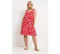 Yours Women's Mixed Print Linen Smock Dress in Red | Size: 22-24 Yours Red 22-24