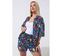 Yours Mixed Print Shorts In Black Black 22-24