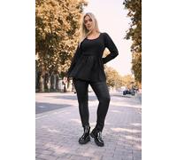 Yours Mixed Rib Peplum Top In Black Black 18