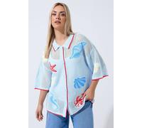 Yours Mixed Shell Crochet Shirt In Baby Blue Baby Blue 22-24