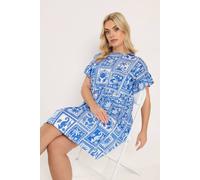 Yours Mixed Shell Frill Sleeve Tunic Dress In Royal Royal 20