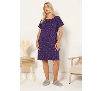 Yours Moon Print Placket Nightdress In Purple Purple 18-20