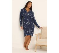 Yours Moon & Star Button Through Soft Touch Nightdress In Dark Navy Dark Navy 22-24