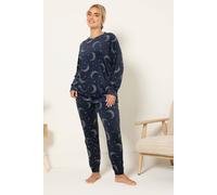 Yours Women's Moon & Star Fleece Pyjama Set in Dark Navy | Size: 26-28 Yours Dark Navy 26-28