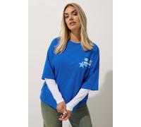 Yours Limited Collection Curve 'Speedway' Graphic Motorsport 2-in-1 T-Shirt - Women's - Plus Size Curve Blue