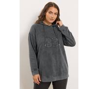 Yours Curve Grey 'New York' Embroidered Slogan Hoodie - Women's - Plus Size Curve