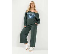 Yours 'new York' Off Shoulder Sweatshirt & Jogger Set In Dark Green Dark Green