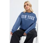 Yours Curve 'New York' Slogan Sweatshirt - Women's - Plus Size Curve Blue
