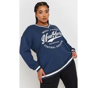Yours Curve Navy 'New York' Slogan Varsity Sweatshirt - Women's - Plus Size Curve