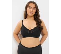 Yours Cotton Lace Trim Non-Padded Non-Wired Bralette - Women's - Plus Size Curve Black