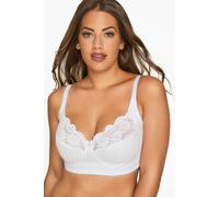 Yours Non-Wired Cotton Bra With Lace Trim In White White 46B