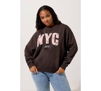 Yours Curve Chocolate 'Nyc' Check Sweatshirt - Women's - Plus Size Curve