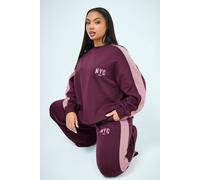Yours Women's 'NYC' Side Stripe Sweatshirt in Burgundy | Size: 20 Yours Burgundy 20