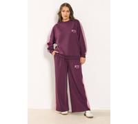 Yours 'nyc' Side Stripe Wide Leg Joggers In Burgundy Burgundy 26-28