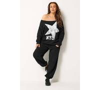 Yours 'nyc' Slouch Sweatshirt & Jogger Set In Black Black