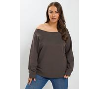 Yours Women's Off Shoulder Ribbed Sweatshirt in Chocolate | Size: 34/36