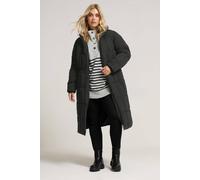 Yours Padded Midi Puffer Coat In Black Black 34-36