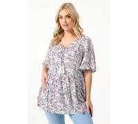 Yours Curve Paisley Embellished Tie Neck Top - Women's - Plus Size Curve White