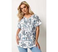 Yours Curve Navy Blue Paisley Pintuck Short Sleeve Top - Women's - Plus Size Curve