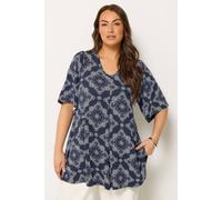 Yours Curve Navy Paisley Print Pleat Front Angel Sleeve Top - Women's - Plus Size Curve