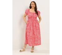 Yours Women's Paisley Poplin Bardot Dress in Red | Size: 26-28 Yours Red 26-28