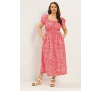 Yours Women's Paisley Poplin Bardot Dress in Red | Size: 22-24 Yours Red 22-24