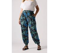 Yours Curve Paisley Print Cuffed Harem Trousers - Women's - Plus Size Curve Blue
