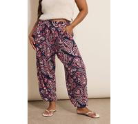 Yours Curve Blue Paisley Print Harem Trousers - Women's - Plus Size Curve
