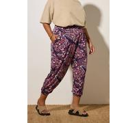Yours Paisley Print Harem Trousers In Dark Navy Dark Navy 30-32