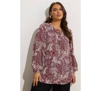 Yours Paisley Print Lattice Tie Front Blouse In Brown Brown 20