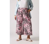 Yours Curve Paisley Print Textured Cropped Trousers - Women's - Plus Size Curve Pink