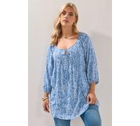 Yours Curve Paisley Print Sequin Tie Neck Top - Women's - Plus Size Curve Blue