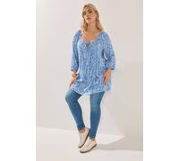 Yours Curve Paisley Print Sequin Tie Neck Top - Women's - Plus Size Curve Blue