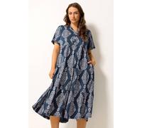 Yours Women's Paisley Tiered Maxi Dress in Mid Navy | Size: 26/28