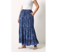 Yours Paisley Tiered Skirt In Dark Blue Dark Blue