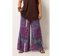 Yours Curve Paisley Shirred Waist Trousers - Women's - Plus Size Curve Purple