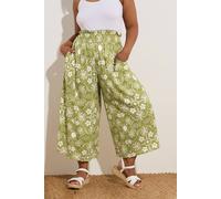 Yours Palm Print Shirred Midaxi Culottes In Green Green 20