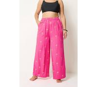 Yours Women's Palm Tree Beach Trousers in Bright Pink | Size: 14/16