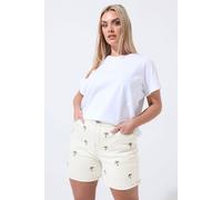 Yours Women's Palm Tree Embroidered Shorts in Light Beige | Size: 26-28 Yours Light Beige 26-28