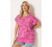 Yours Women's Palm Tree Trim Detail T-Shirt in Bright Pink | Size: 22/24