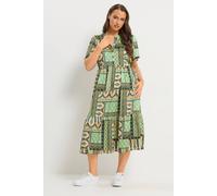 Yours Curve Patchwork Half Placket Dress - Women's - Plus Size Curve Green