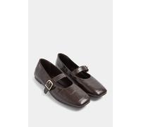 Yours Patent Buckle Detail Mary Jane Flats In Wide E Fit In Chocolate Chocolate