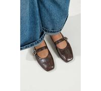 Yours Patent Buckle Detail Mary Jane Flats In Wide E Fit In Chocolate Chocolate