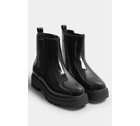 Yours Patent Chunky Chelsea Boots In Black Black 9EEE
