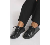Yours Patent Lace Up Brogue Flats In Extra Wide Eee Fit In Black Black 7EEE