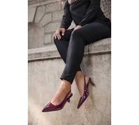 Yours Patent Slingback Kitten Heels In Burgundy Burgundy 7EEE