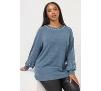 Yours Women's Pearl Embellished Jumper in Blue | Size: 20 Yours Blue 20