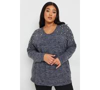 Yours Pearl Embellished Jumper In Dark Navy Dark Navy 14