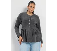 Yours Women's Peplum Cardigan in Charcoal | Size: 30-32 Yours Charcoal 30-32